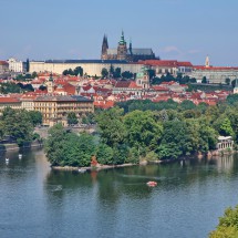 River Moldavia, Castle of Prague and St. Vitus Cathedral seen from the roof of the Dancing House